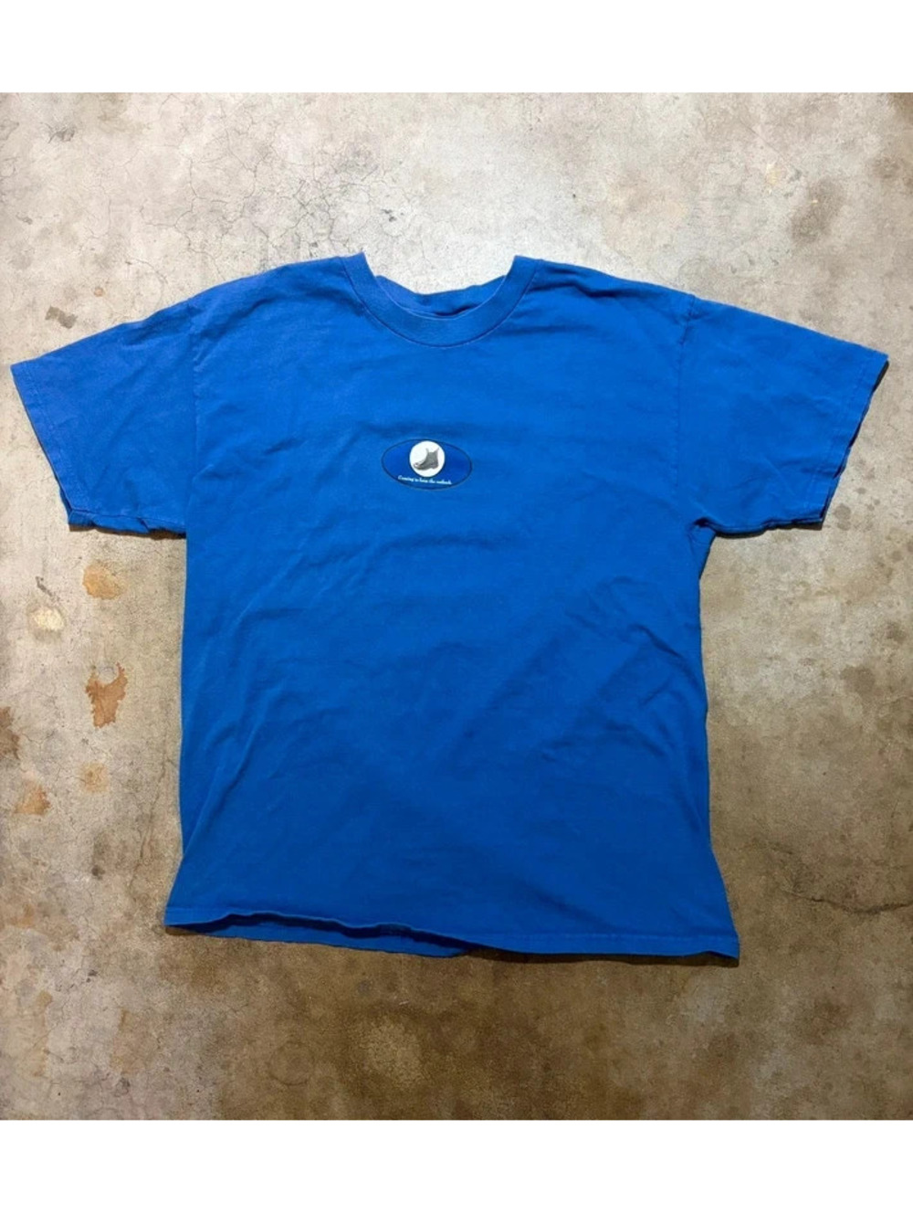 Vintage 90s Blundstone Footwear Australian Boots Graphic T Shirt Blue L